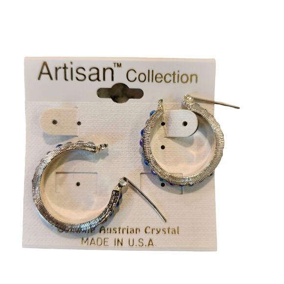 Artisan Collection Earrings Silvertone with Iridescent Blue Austrian Crystals - Picture 1 of 8